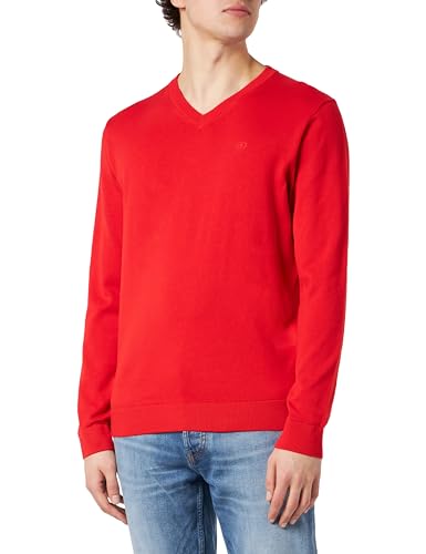 TOM TAILOR Herren Basic Pullover mit V-Ausschnitt aus Baumwolle, 13189 - Basic Red, S von TOM TAILOR