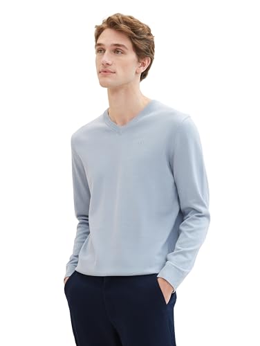 TOM TAILOR Herren Basic Pullover mit V-Ausschnitt aus Baumwolle, 15159 - Foggy Blue, XXL von TOM TAILOR