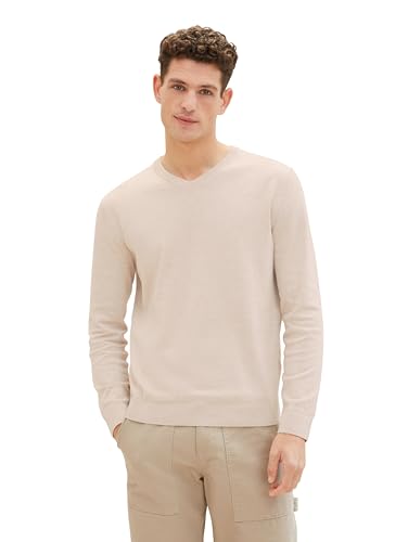 TOM TAILOR Herren Basic Pullover mit V-Ausschnitt aus Baumwolle, 34759 - Silver Ecru Light Melange, XXL von TOM TAILOR