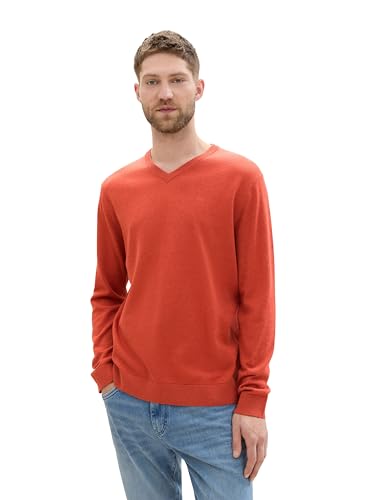 TOM TAILOR Herren Basic Pullover mit V-Ausschnitt aus Baumwolle, 36301 - Blood Orange Melange, XXXL TOM TAILOR Herren Basic Pullover mit V-Ausschnitt aus Baumwolle, 36301 - Blood Orange Melange, XXXL von TOM TAILOR