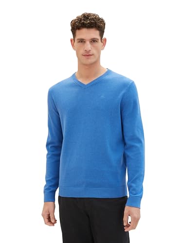 TOM TAILOR Herren Basic Pullover mit V-Ausschnitt aus Baumwolle, 34761 - Sure Blue Melange, XL von TOM TAILOR