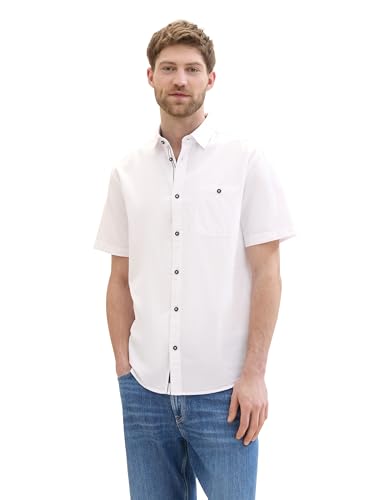 TOM TAILOR Herren Basic Regular Fit Hemd mit Struktur, White, S von TOM TAILOR