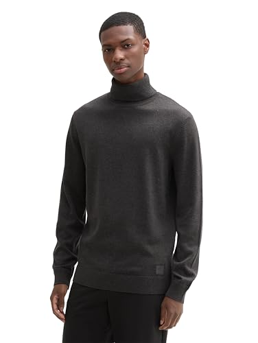 TOM TAILOR Herren Basic Rollkragenpullover aus Baumwolle, 10617 - Black Grey Melange, XL von TOM TAILOR