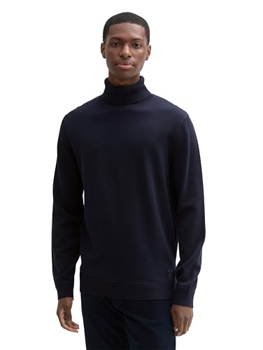 TOM TAILOR Herren Basic Rollkragenpullover aus Baumwolle, 13160 - Knitted Navy Melange, M von TOM TAILOR