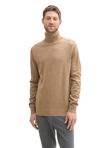 TOM TAILOR Herren Basic Rollkragenpullover aus Baumwolle, 31089 - Hazel Brown Melange, XXL von TOM TAILOR