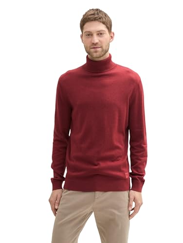 TOM TAILOR Herren Basic Rollkragenpullover aus Baumwolle, 35676 - Burgundy Dark Red Melange, M von TOM TAILOR