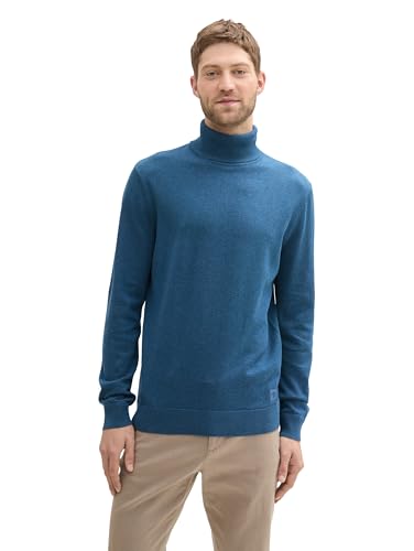 TOM TAILOR Herren Basic Rollkragenpullover aus Baumwolle, 36295 - Dark Teal Melange, XL von TOM TAILOR