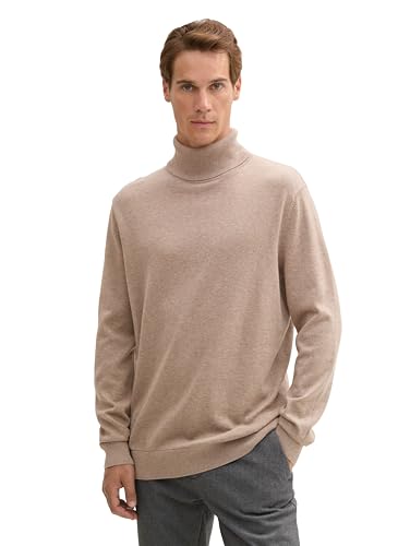 TOM TAILOR Herren Basic Rollkragenpullover aus Baumwolle, 36965 - Parasol Brown Melange, XL von TOM TAILOR