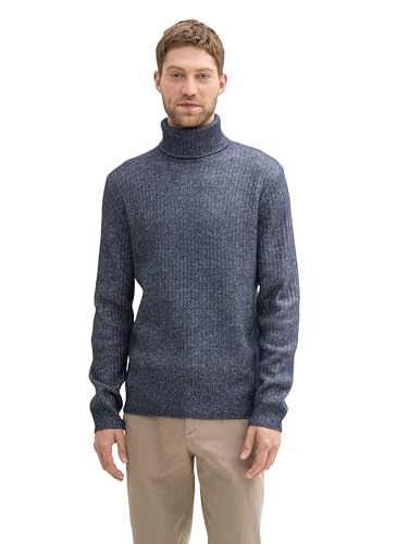 TOM TAILOR Herren Basic Rollkragenpullover in melierter Optik,34175 - Sky Captain Blue White core, XXL von TOM TAILOR
