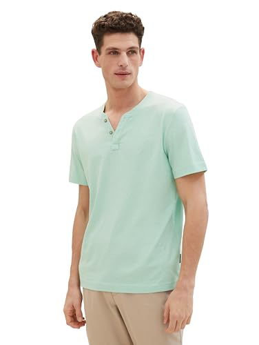 TOM TAILOR Herren Basic Serafino-T-Shirt mit Struktur, 35070 - Mint Grindle Structure, L von TOM TAILOR