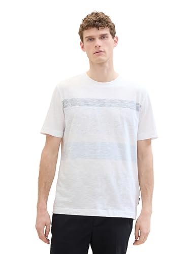 TOM TAILOR Herren Basic Sommer-T-Shirt mit Streifen, windsurf blue, L von TOM TAILOR