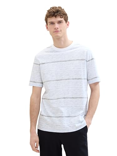 TOM TAILOR Herren Basic Sommer-T-Shirt mit Streifen, windsurf blue leaf stripe, XXL TOM TAILOR Herren Basic Sommer-T-Shirt mit Streifen, windsurf blue leaf stripe, XXL von TOM TAILOR