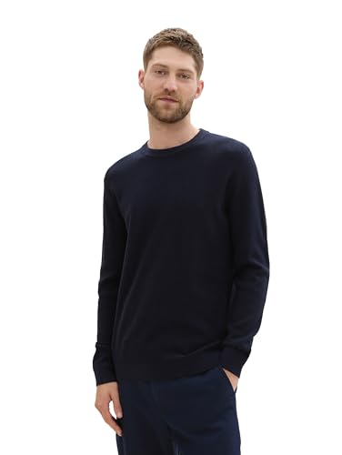 TOM TAILOR Herren Basic Strick-Pullover aus Baumwolle,13160 - Knitted Navy Melange, S TOM TAILOR Herren Basic Strick-Pullover aus Baumwolle,13160 - Knitted Navy Melange, S von TOM TAILOR