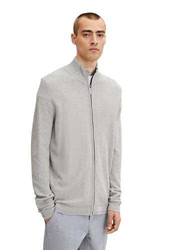 TOM TAILOR Herren Basic Strickjacke mit Struktur 1032285, 30193 - Ordinary Grey Melange, M von TOM TAILOR