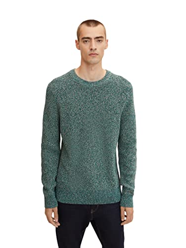 TOM TAILOR Herren Basic Strickpullover 1032292, 30369 - Green White Navy Mouline, L von TOM TAILOR