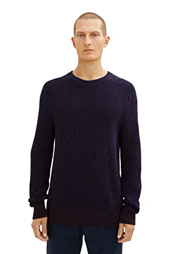 TOM TAILOR Herren Basic Strickpullover 1032292, 30646 - Navy Red Structure, M von TOM TAILOR