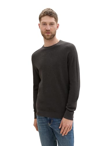 TOM TAILOR Herren Basic Strickpullover aus Baumwolle, 10617 - Black Grey Melange, XXL von TOM TAILOR