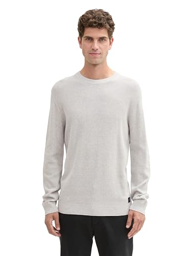TOM TAILOR Herren Basic Strickpullover aus Baumwolle, 15398 - Light Stone Grey Melange, XXL von TOM TAILOR