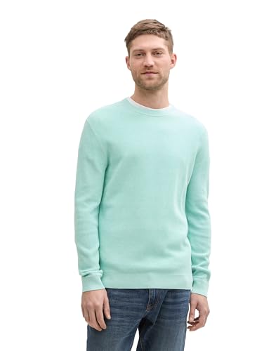 TOM TAILOR Herren Basic Strickpullover aus Baumwolle, 22232 - Soft Mint Green Melange, M von TOM TAILOR