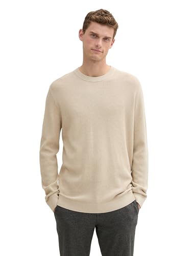 TOM TAILOR Herren Basic Strickpullover aus Baumwolle, 28596 - Soft Beige Melange, L von TOM TAILOR