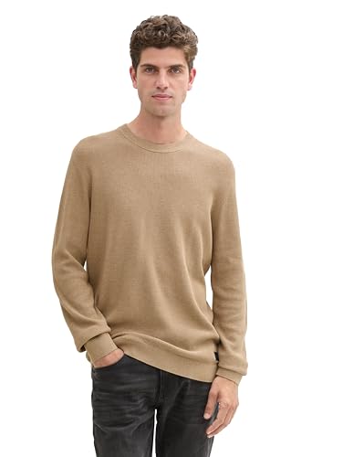 TOM TAILOR Herren Basic Strickpullover aus Baumwolle, 31089 - Hazel Brown Melange, L von TOM TAILOR