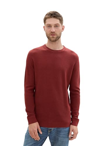 TOM TAILOR Herren Basic Strickpullover aus Baumwolle, 35676 - Burgundy Dark Red Melange, XXL von TOM TAILOR