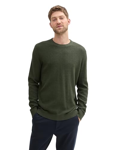 TOM TAILOR Herren Basic Strickpullover aus Baumwolle, 36230 - Rosin Green Melange, L von TOM TAILOR