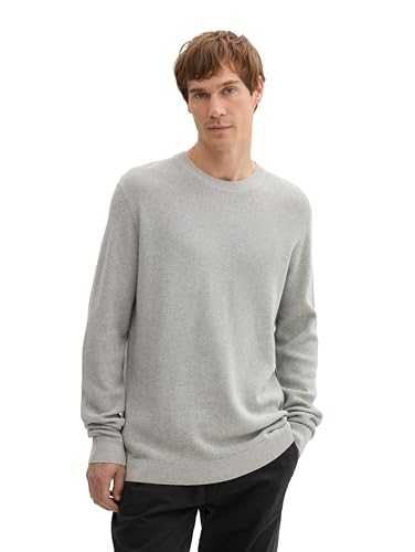 TOM TAILOR Herren Basic Strickpullover aus Baumwolle, 36293 - Bright Stone Grey Melange, XXL von TOM TAILOR