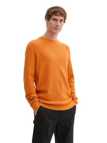 TOM TAILOR Herren Basic Strickpullover aus Baumwolle, 36300 - Pumpkin Orange Melange, L von TOM TAILOR