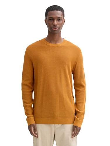 TOM TAILOR Herren Basic Strickpullover aus Baumwolle, 37091 - Peanut Brown Dark Melange, L von TOM TAILOR