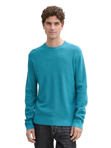 TOM TAILOR Herren Basic Strickpullover aus Baumwolle, 37094 - Turquoise Blue Melange, XXL von TOM TAILOR