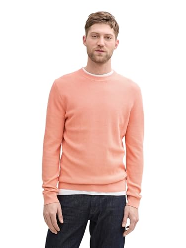 TOM TAILOR Herren Basic Strickpullover aus Baumwolle, 37383 - Hazy Coral Rose Melange, XL von TOM TAILOR