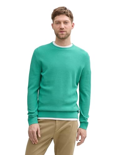TOM TAILOR Herren Basic Strickpullover aus Baumwolle, 37437 - Bright Jade Green Melange, XXL von TOM TAILOR