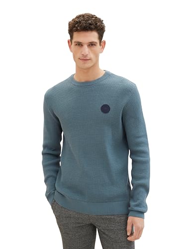 TOM TAILOR Herren Basic Strickpullover aus Baumwolle, dusty dark teal, L von TOM TAILOR