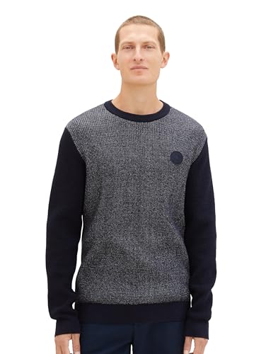 TOM TAILOR Herren Basic Strickpullover aus Baumwolle, navy twotone structure, XXL TOM TAILOR Herren Basic Strickpullover aus Baumwolle, navy twotone structure, XXL von TOM TAILOR