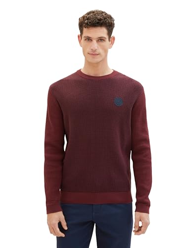 TOM TAILOR Herren Basic Strickpullover aus Baumwolle, tawny port red navy twotone, L von TOM TAILOR