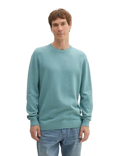 TOM TAILOR Herren Basic Strickpullover mit Rundhalsausschnitt,13158 - Mineral Stone Blue Melange, XXL von TOM TAILOR