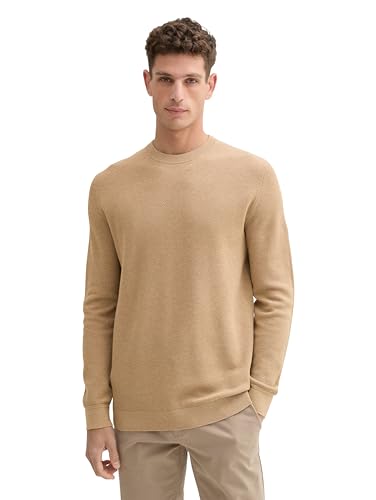 TOM TAILOR Herren Basic Strickpullover mit Rundhalsausschnitt,31089 - Hazel Brown Melange, M von TOM TAILOR