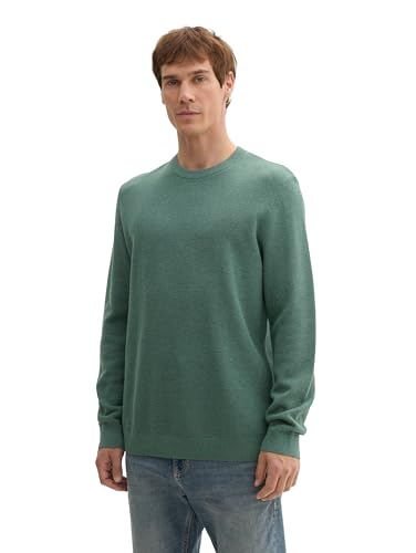 TOM TAILOR Herren Basic Strickpullover mit Rundhalsausschnitt,32619 - Green dust Melange, M von TOM TAILOR