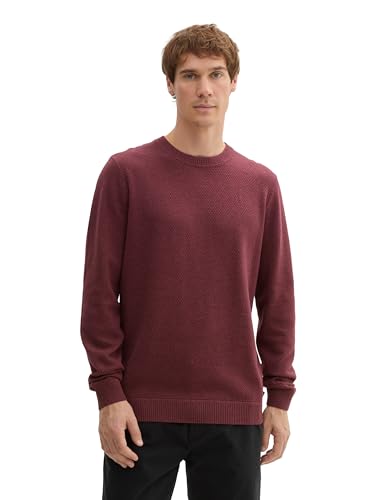 TOM TAILOR Herren Basic Strickpullover mit Rundhalsausschnitt,32620 - Tawny Port red Melange, XL von TOM TAILOR