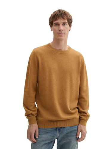TOM TAILOR Herren Basic Strickpullover mit Rundhalsausschnitt,32718 - Dark Camel Melange, L von TOM TAILOR