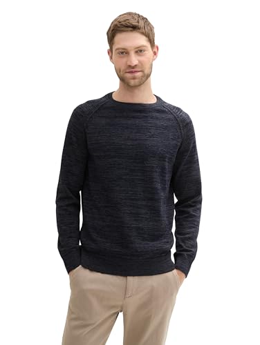 TOM TAILOR Herren Basic Strickpullover mit Rundhalsausschnitt,36140 - Navy Twotone, M von TOM TAILOR