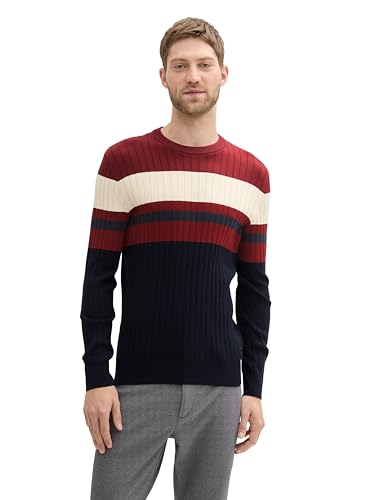 TOM TAILOR Herren Basic Strickpullover mit Streifen,10668 - Sky Captain Blue, L von TOM TAILOR