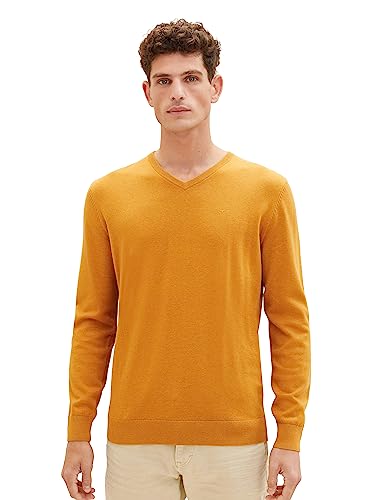 TOM TAILOR Herren 1027665 Basic Strickpullover mit V-Ausschnitt, 27682-rusty orange Burned Melange, XXL von TOM TAILOR