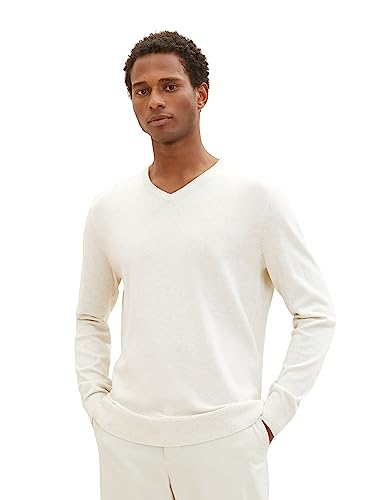 TOM TAILOR Herren 1027665 Basic Strickpullover mit V-Ausschnitt, 32715-vintage beige Grey Melange, XL von TOM TAILOR