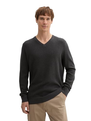 TOM TAILOR Herren Basic Strickpullover mit V-Ausschnitt,10617 - Black Grey Melange, XXL von TOM TAILOR