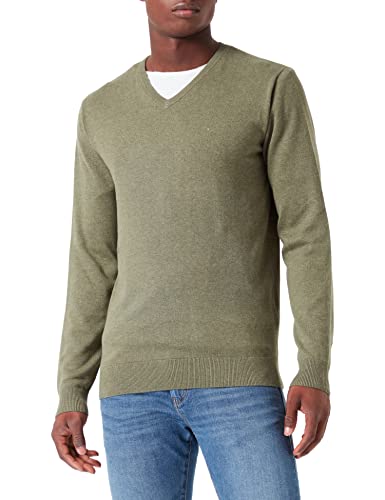 TOM TAILOR Herren 1027665 Basic Strickpullover mit V-Ausschnitt, 27681 - Bleak Green Melange, XS von TOM TAILOR