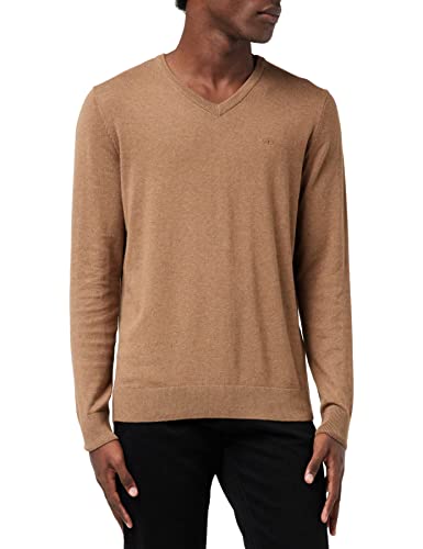 TOM TAILOR Herren Basic Strickpullover mit V-Ausschnitt 1031900, 24136 - Brown Oak Melange, L von TOM TAILOR