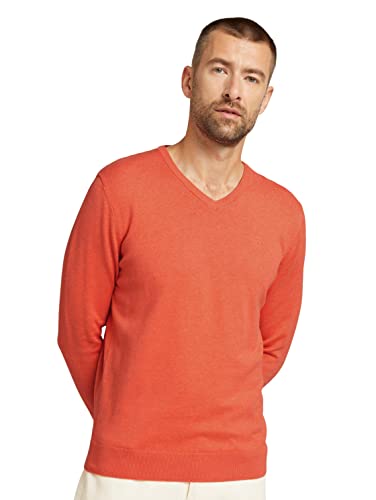 TOM TAILOR Herren 1027665 Basic Strickpullover mit V-Ausschnitt, 29420 - Light Orange Peach Melange, XXL von TOM TAILOR