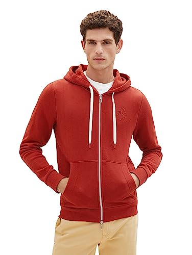 TOM TAILOR Herren 1037814 Basic Sweatjacke mit Kapuze, 14302-velvet red, M von TOM TAILOR